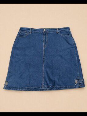 Claire France Y2K Denim Skort Size 18 Blue Embroidered Beaded Jean Skirt Plus